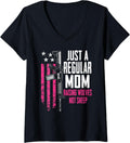 Womens Just A Regular Mom Raising Wolves Not Sheep Pink Gun Flag V Neck Apparel Premium Print