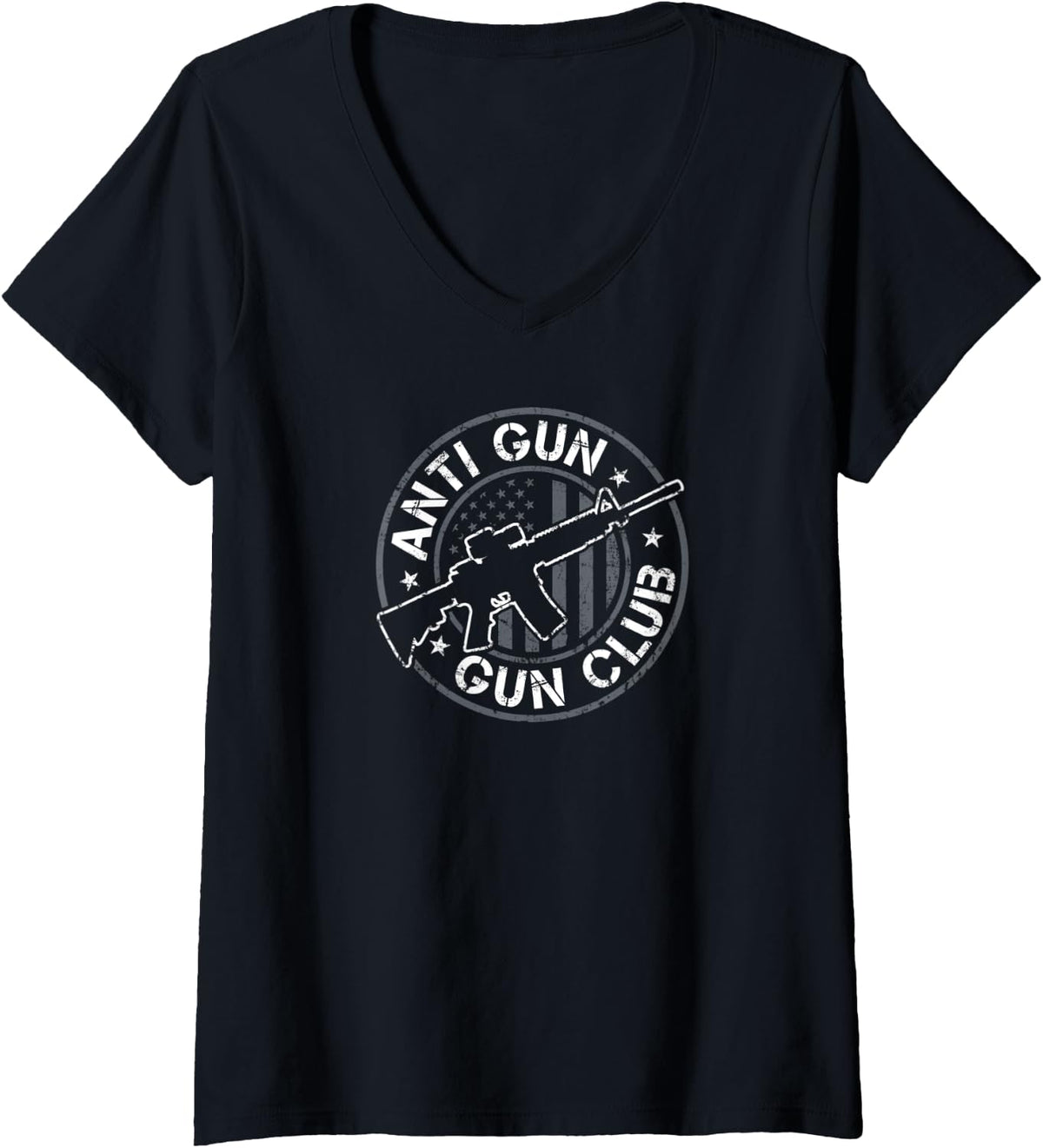 Womens Anti Gun Club Funny Pro Guns American Flag Rights V Neck Apparel Clean Design
