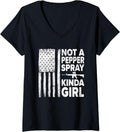 Womens Not A Pepper Spray Kind Of Girl Patriotic Flag Gun Ammo V Neck Apparel Premium Print