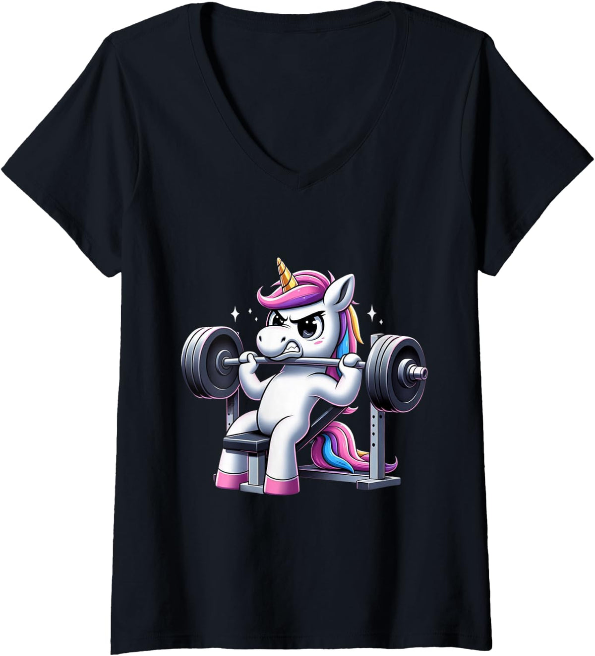 Womens Unicorn Decline Barbell Bench Press Fitness Gym Men Women V Neck Apparel US Trend