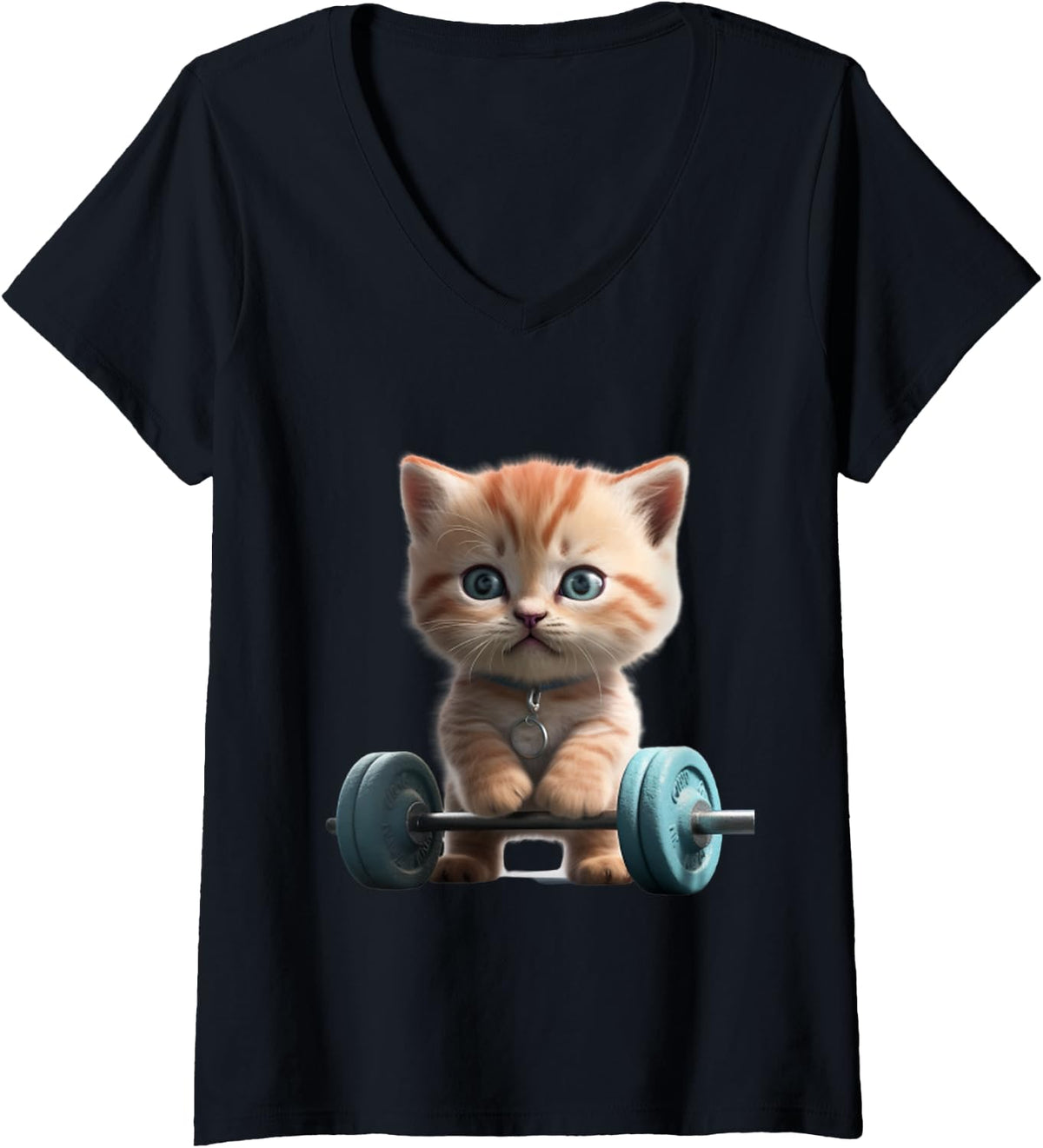 Womens Funny Gym Workout Kitten Fitness Studio Cat Cardio Pump V Neck Apparel Premium Print 8
