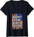 Womens Patriotic Guns Whiskey Steak Freedom V Neck Apparel Clean Design 2