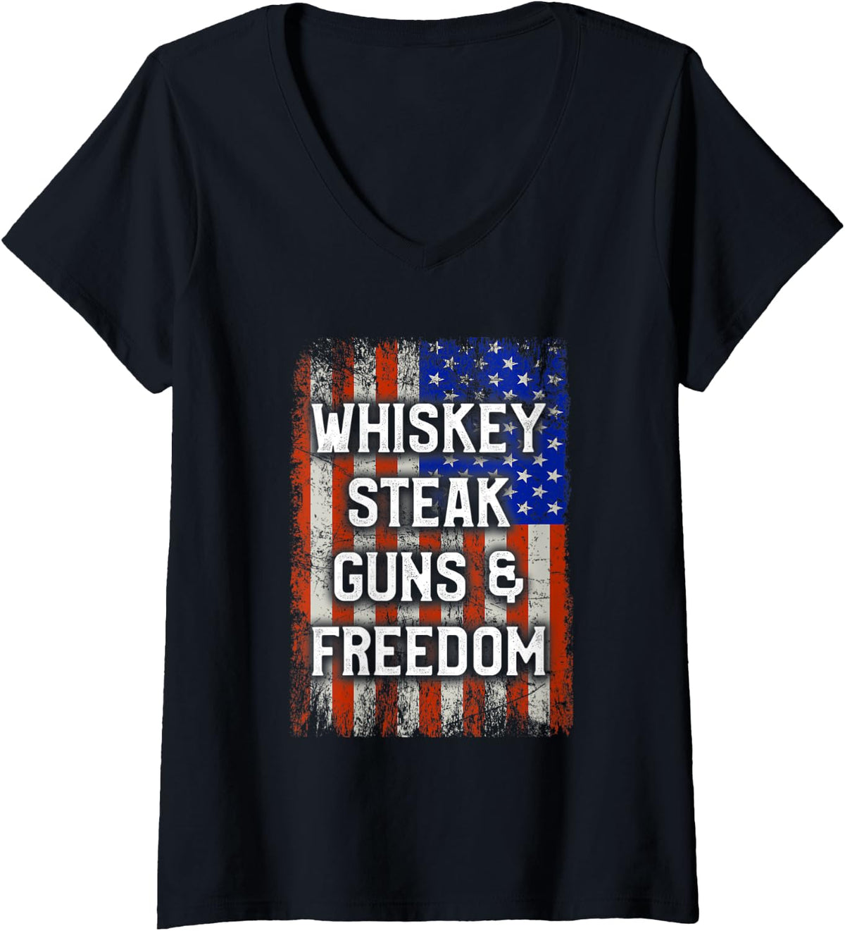 Womens Patriotic Guns Whiskey Steak Freedom V Neck Apparel Clean Design 2