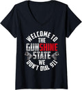 Womens Welcome To The Gunshine State We Don T Dial 911 Florida Gun V Neck Apparel Minimal Style 2