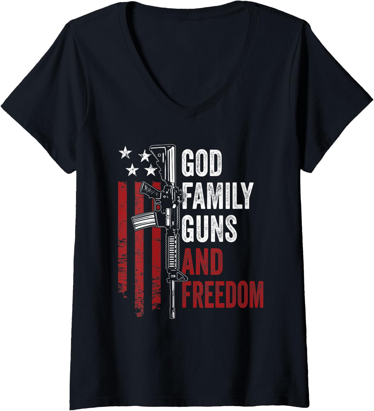 Womens God Family Guns Freedom Ar15 Pro Gun American Usa Flag V Neck Apparel Clean Design