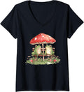 Womens Frog Couple On Bench By Mushroom Umbrella Nature Love V Neck Apparel Premium Print
