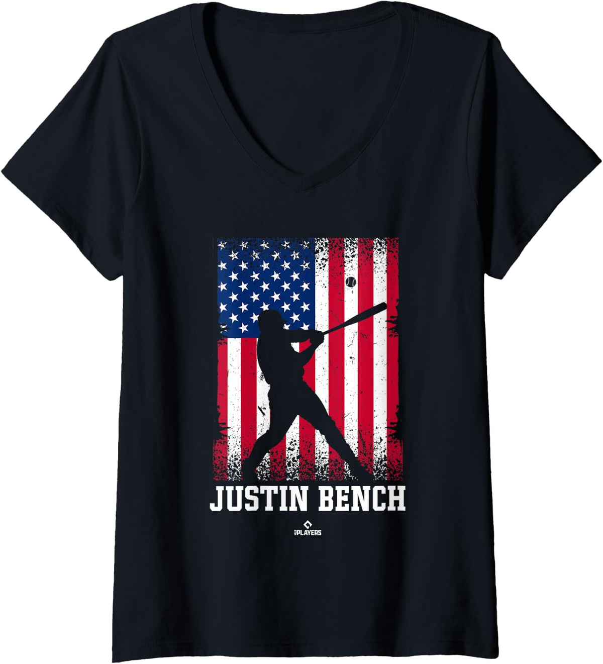 Womens American Flag Swing Justin Bench Prospect Baseball Fan Gear V Neck Apparel Everyday Wear