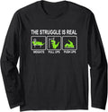 Funny Dinosaur Sports Gym Bench Press Pull Ups Push Dino Long Sleeve Apparel Premium Print