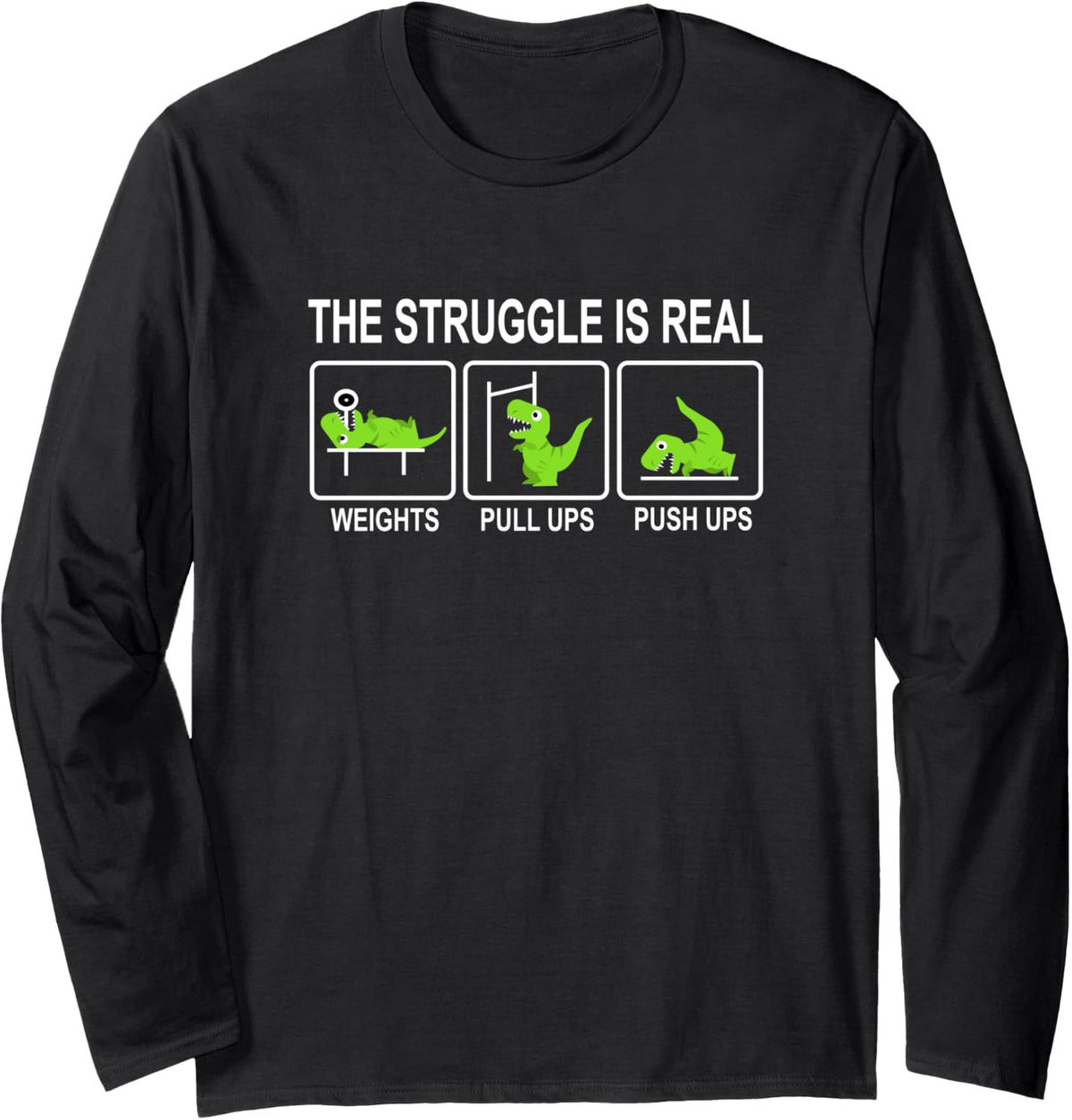 Funny Dinosaur Sports Gym Bench Press Pull Ups Push Dino Long Sleeve Apparel Premium Print