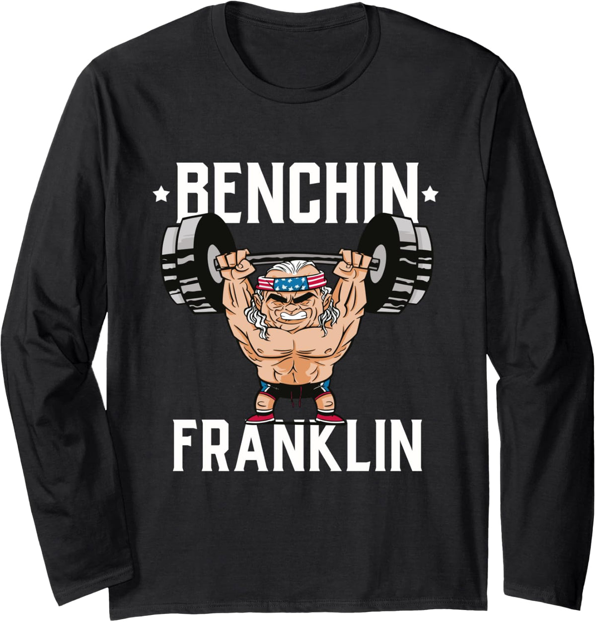 Bench Press Gift Gym Muscle Bodybuilding Benjamin Franklin Long Sleeve Apparel Minimal Style