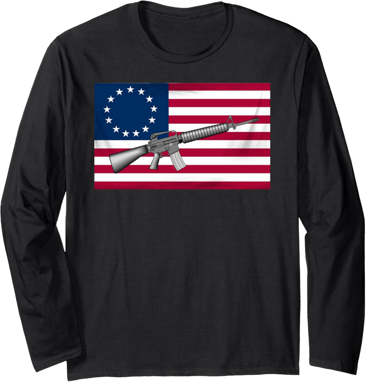 Betsy Ross American Flag Of The United States Ar15 Rifle Gun Long Sleeve Apparel Premium Print