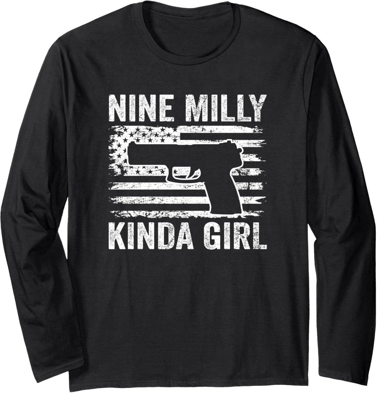 Nine Milly Kinda Girl Funny Womens 9mm Pistol Gun Owner Long Sleeve Apparel Clean Design 2