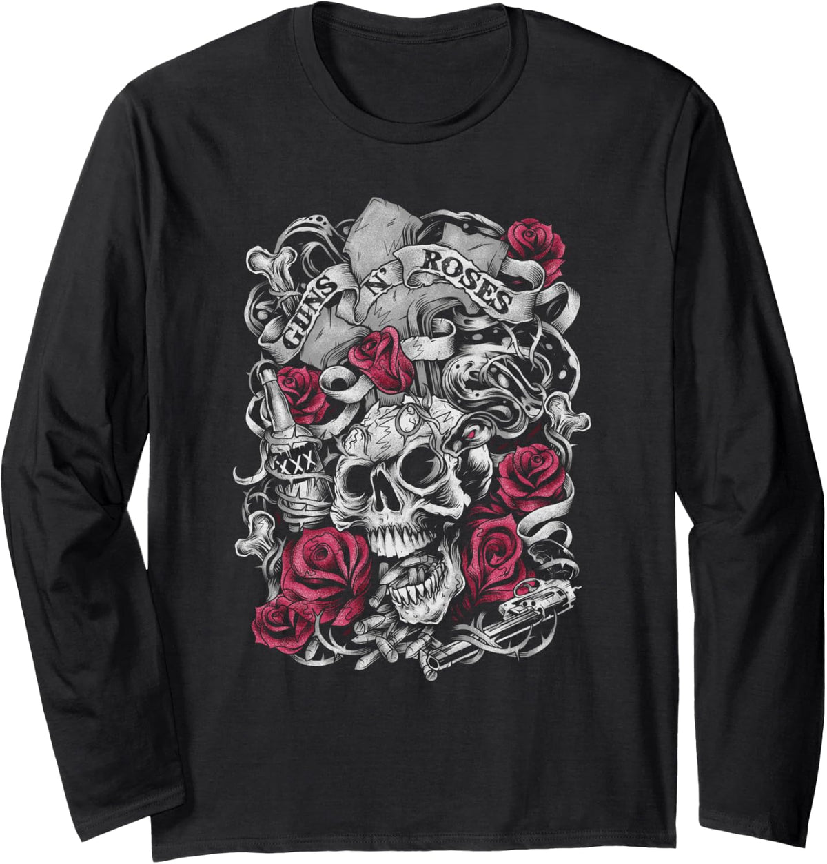 Guns N Roses Official Flourish Skull Pink Long Sleeve Apparel Gift Ready