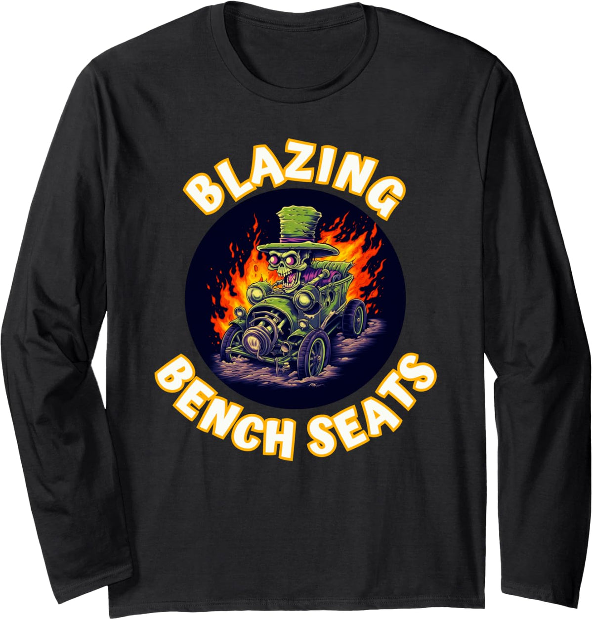 Blazing Bench Seats Auto Pop Art Monster Car Retro Clothing Long Sleeve Apparel US Trend