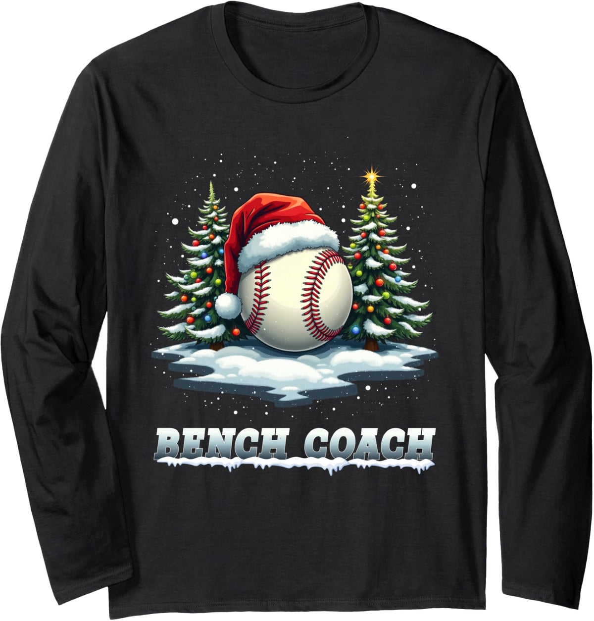 Baseball Bench Coach Christmas Santa Hat Ball Long Sleeve Apparel Everyday Wear
