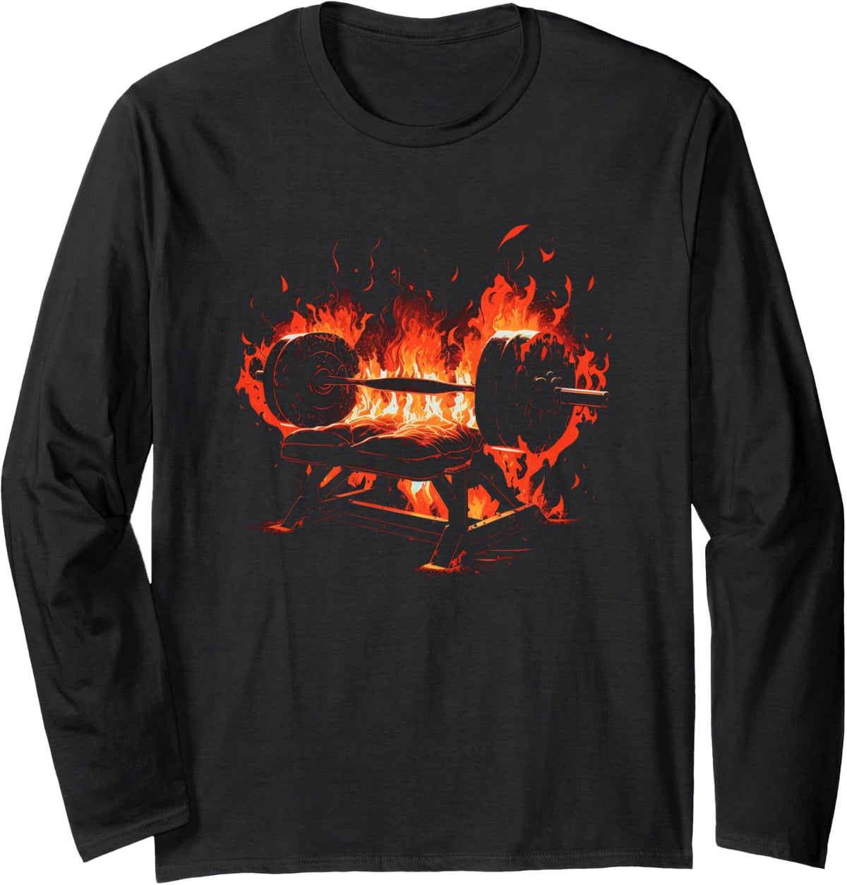 Barbell Bench Press Gym Retro Fitness Training Long Sleeve Apparel Clean Design