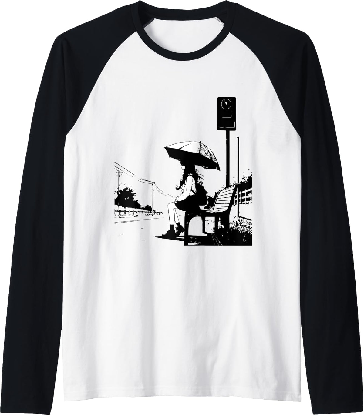 Parasol Woman Sitting On Bench Raglan Baseball Tee T Shirt Everyday Wear