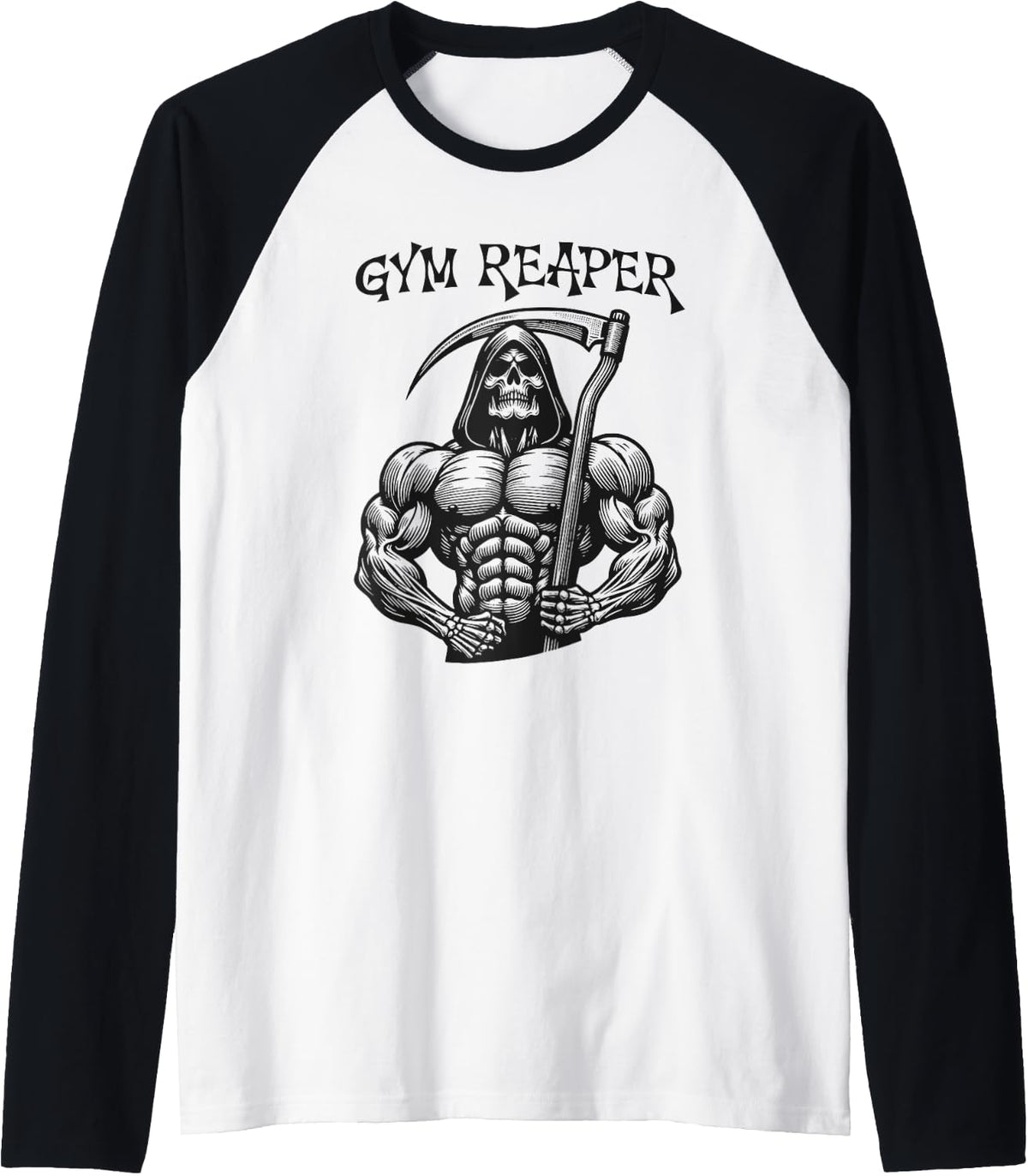 Gym Reaper Fitness Workout Muscle Weight Training Funny Raglan Baseball Tee T Shirt Everyday Wear