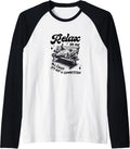 Raccoon Relaxing On A Bench Relax It S Not Competition Raglan Baseball Tee T Shirt US Trend