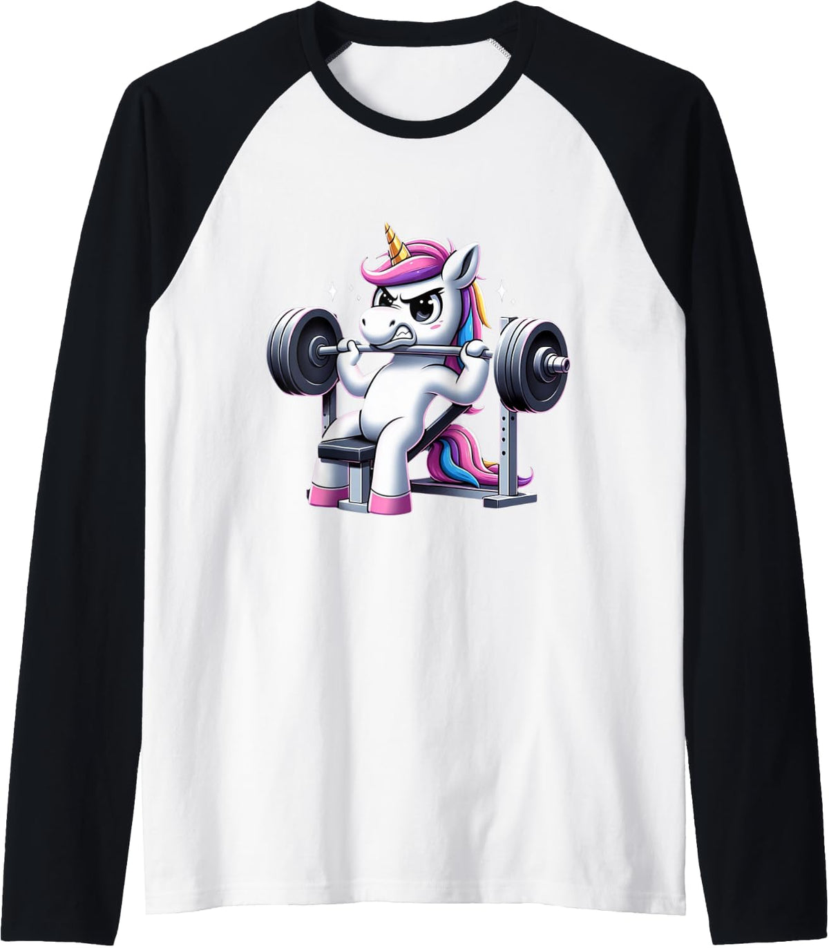 Unicorn Decline Barbell Bench Press Fitness Gym Men Women Raglan Baseball Tee T Shirt Minimal Style