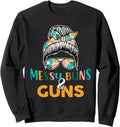 Messy Buns And Guns Tshirt For Women Wife Mom Pink Leopard Sweatshirt Sweatshirt Minimal Style