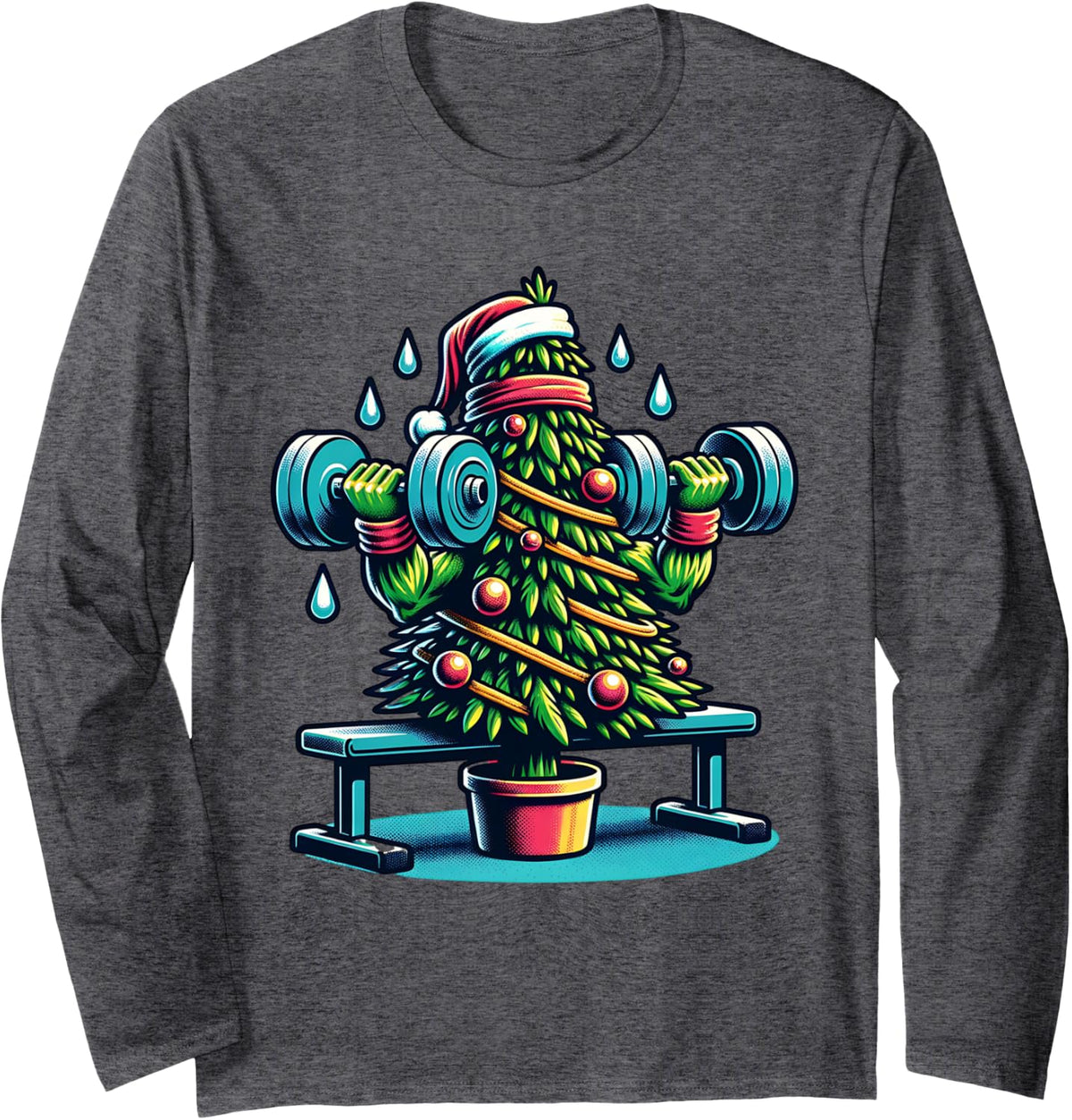 Christmas Tree With Weight Bench Hat Long Sleeve Apparel Gift Ready