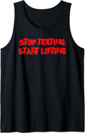 Stop Texting Start Lifting Funny Gym Humor Bodybuilding Tank Top Apparel US Trend