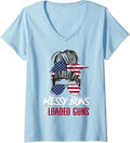 Womens 2a Messy Buns And Loaded Guns V Neck Apparel Premium Print