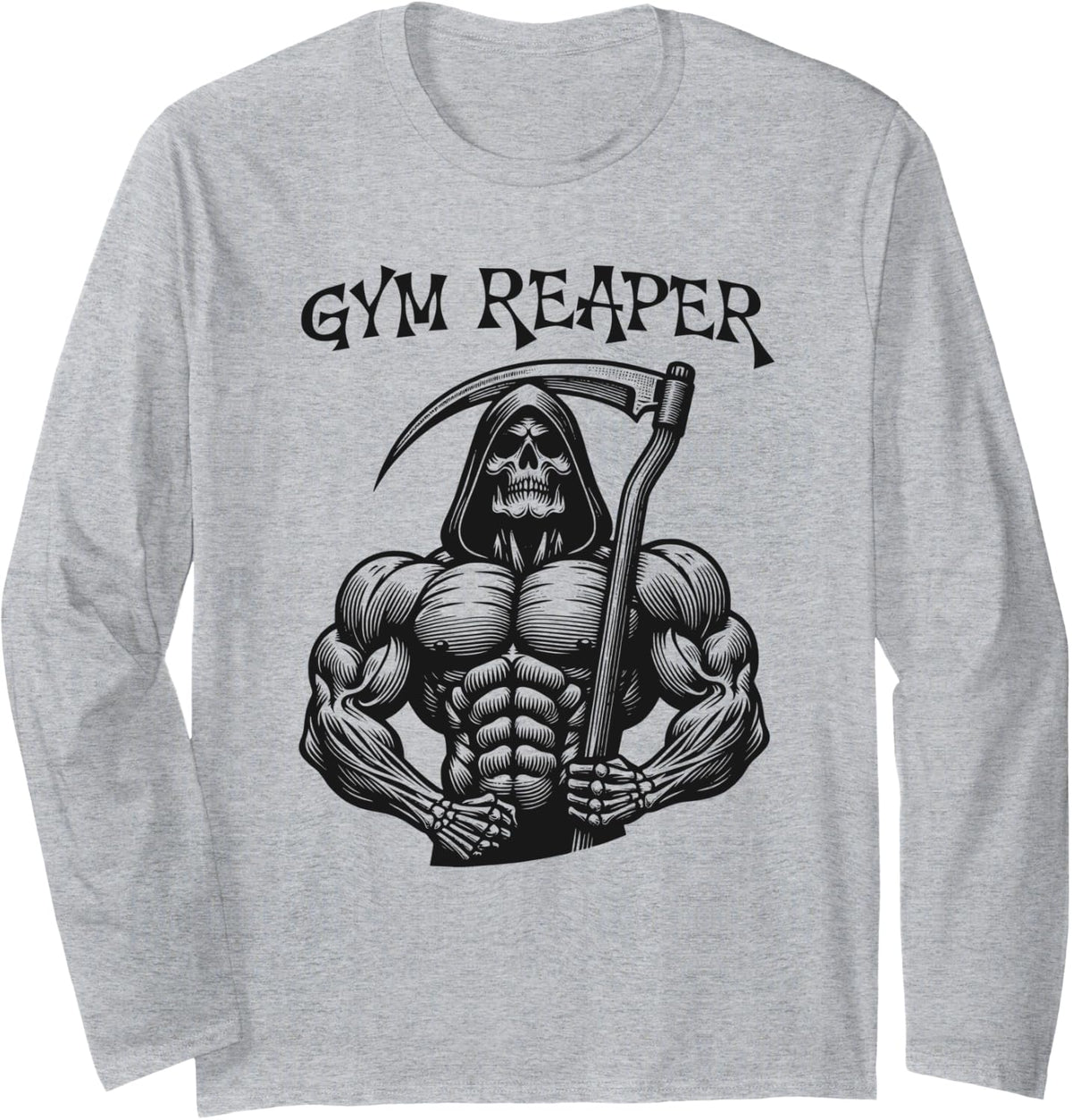 Gym Reaper Bodybuilding Fitness Workout Training Funny Long Sleeve Apparel Everyday Wear