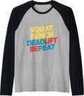 Squat Bench Deadlift Repeat Raglan Baseball Tee T Shirt Minimal Style
