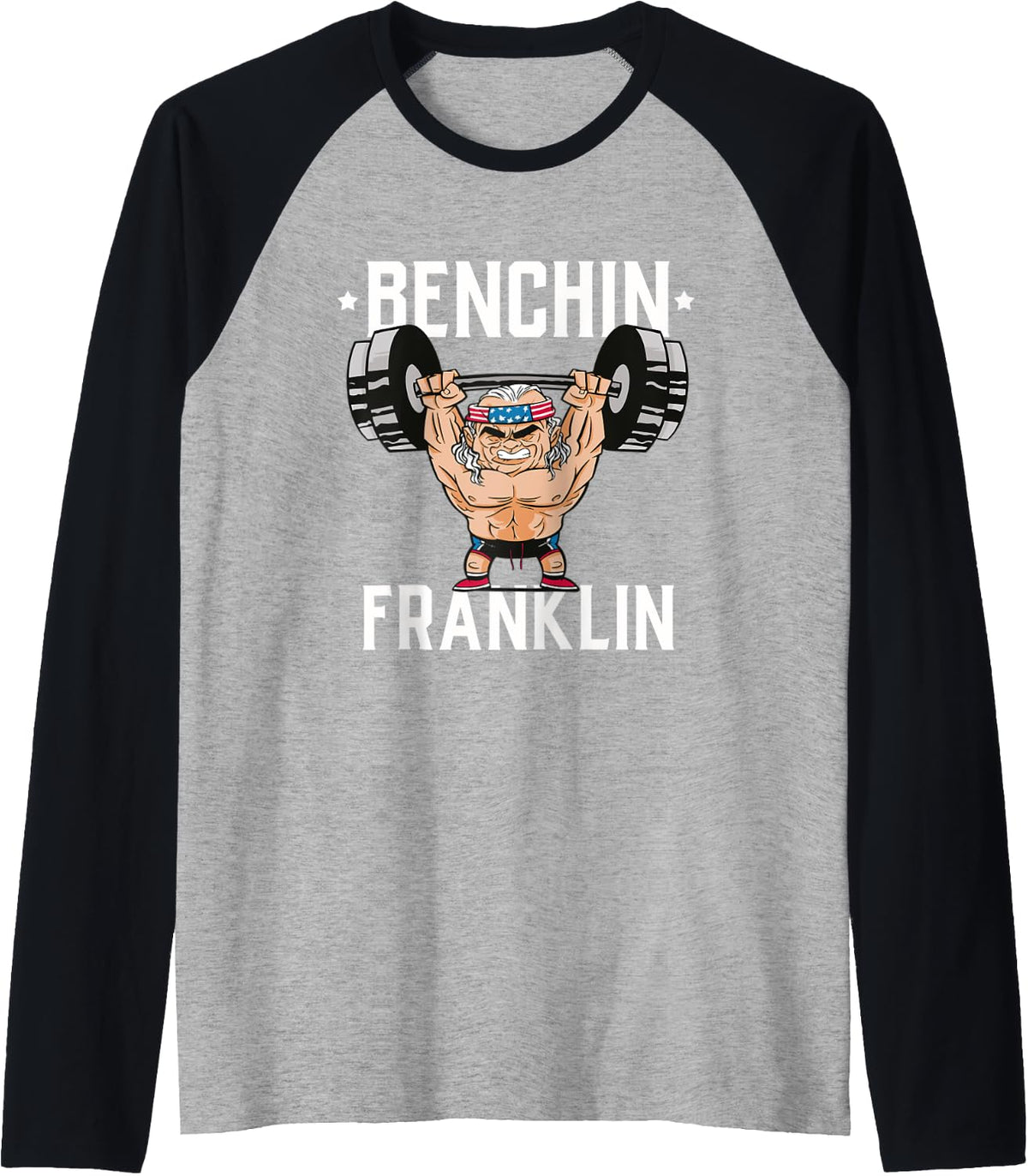 Bench Press Gift Gym Muscle Bodybuilding Benjamin Franklin Raglan Baseball Tee T Shirt Minimal Style