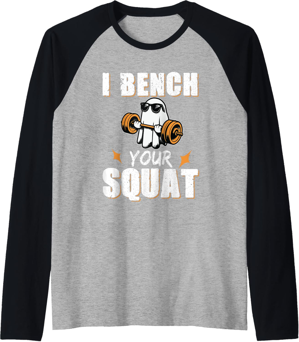 Cute Ghost Halloween I Bench Your Squat Fitness Lover Men Raglan Baseball Tee T Shirt US Trend