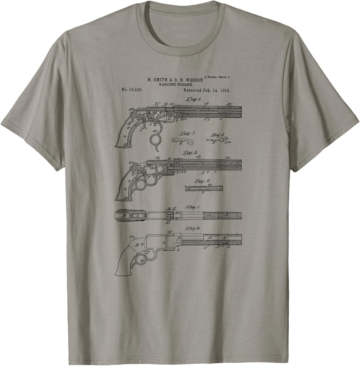 Vintage Patent Print 1854 Old West Six Shooter Gun Apparel Minimal Style