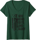 Womens God Guns Guts Glory Patriotic Usa Flag Pro Gun Camo V Neck Apparel Gift Ready
