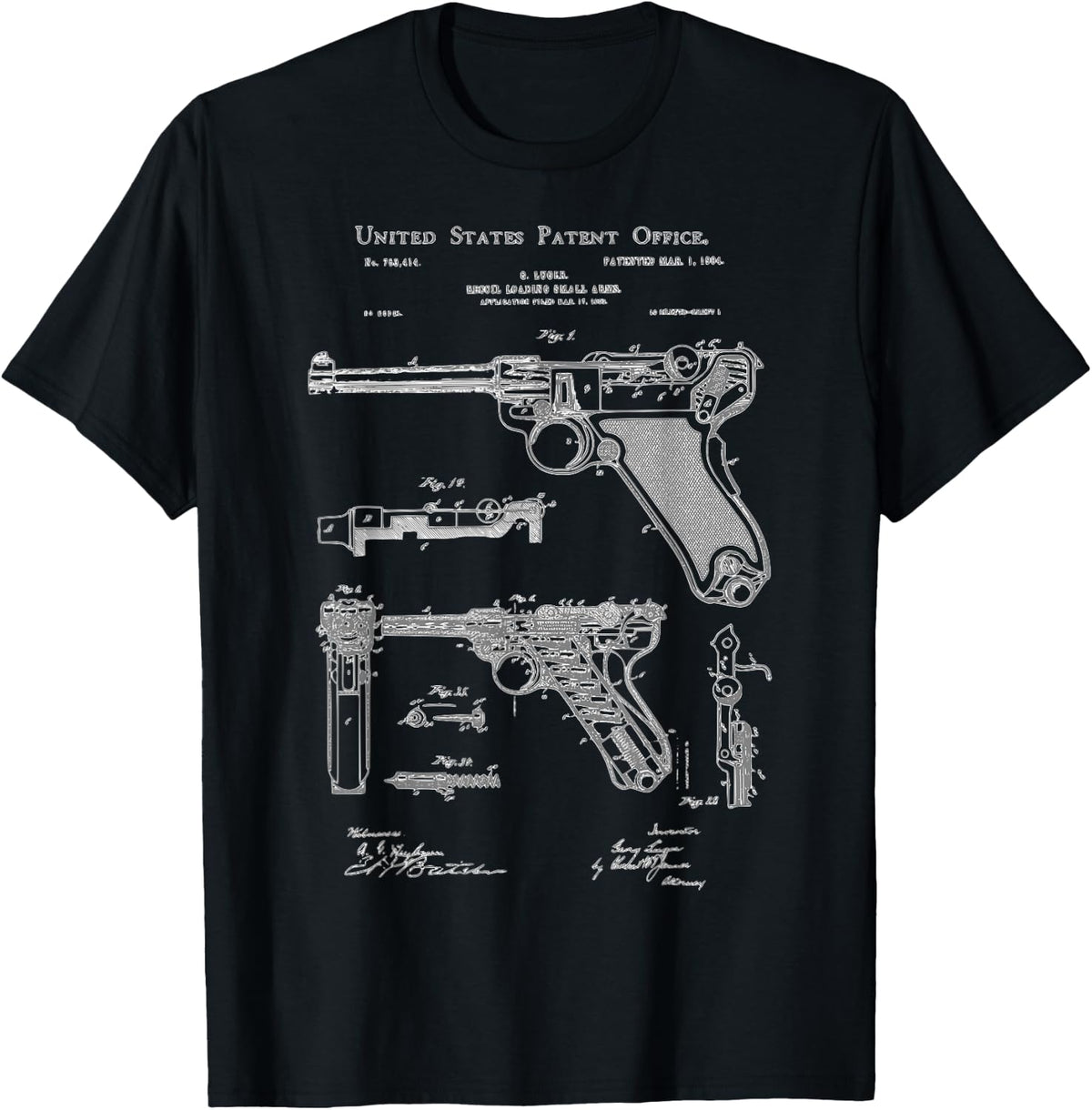 Luger Pistol Blueprint Vintage Guns Tshirt T Shirt Minimal Style