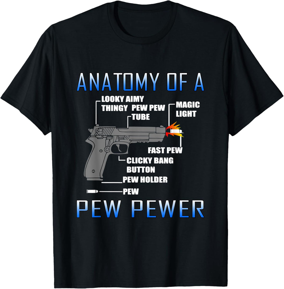 Funny Anatomy Of A Pew Pewer T Shirt Gun Ammo Weapon Lover T Shirt Minimal Style 4