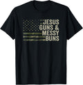 Jesus Guns Messy Buns Womens Christian Pro Gun God Flag Apparel Premium Print