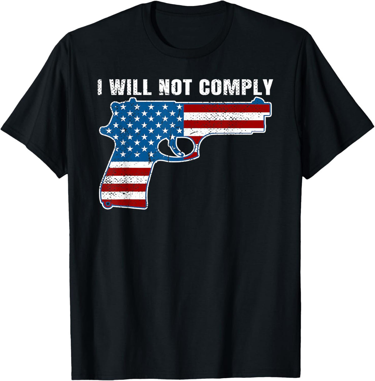 Pew Pewer I Will Not Comply 9mm Pistol Gun American Flag Tee T Shirt For Women Men T Shirt Minimal Style