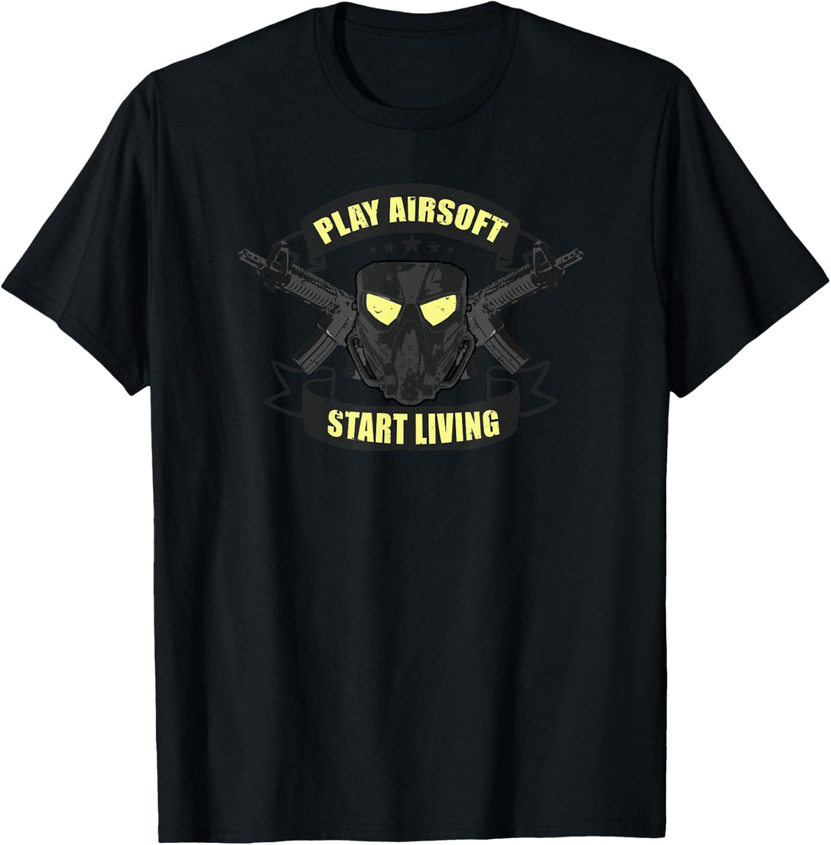 Play Airsoft Start Living Mask And Guns Graphic Apparel Minimal Style