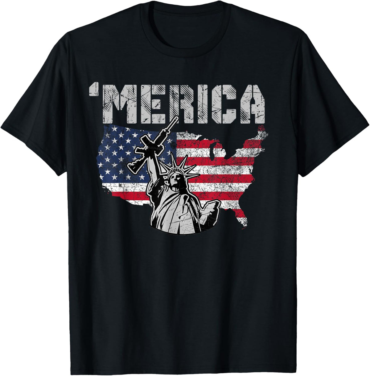 Statue Of Liberty Holding A Gun Merica Red White And Blue Apparel Gift Ready