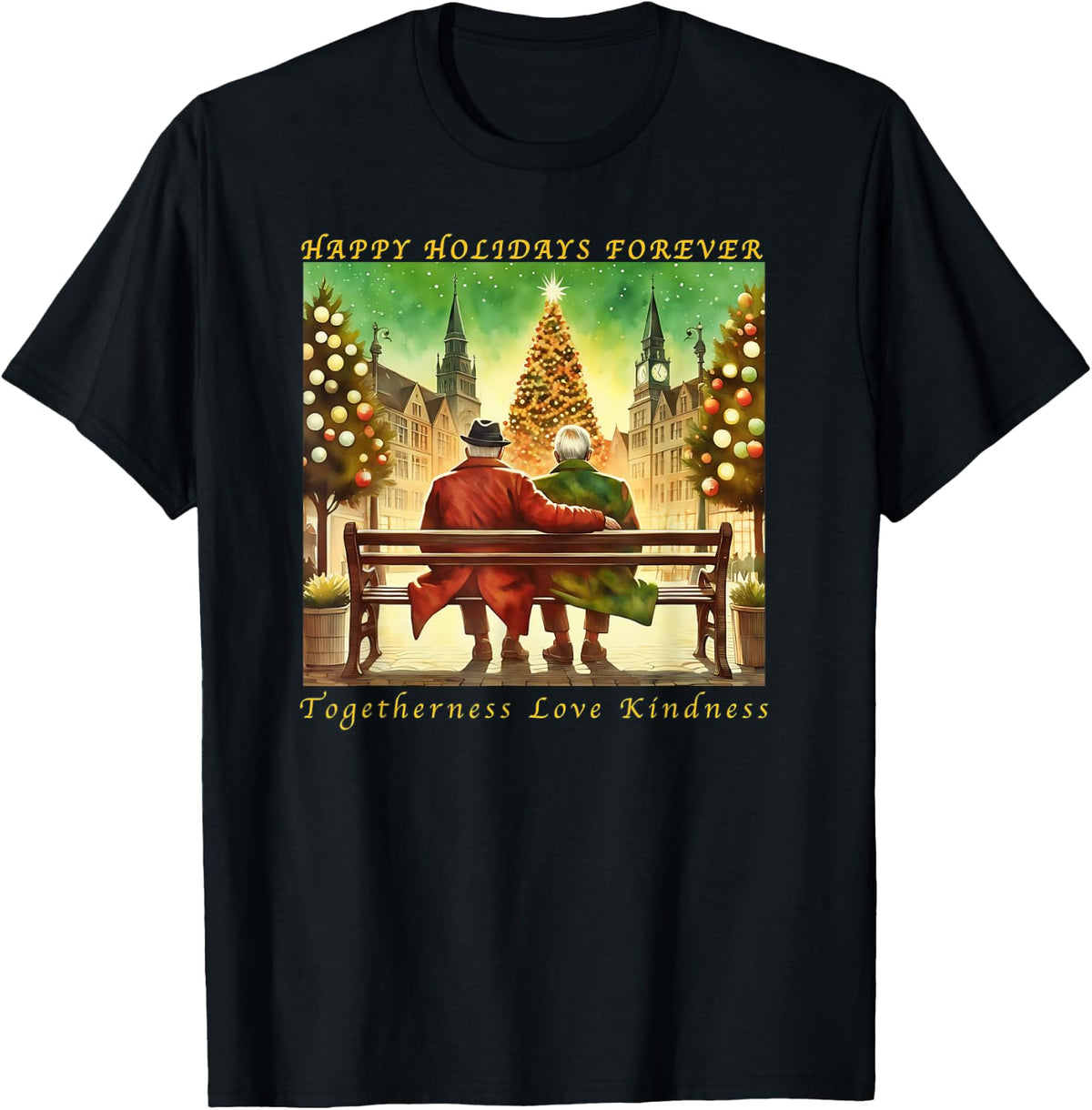 Happy Holidays Forever An Older Gay Male Couple On A Bench Apparel Gift Ready