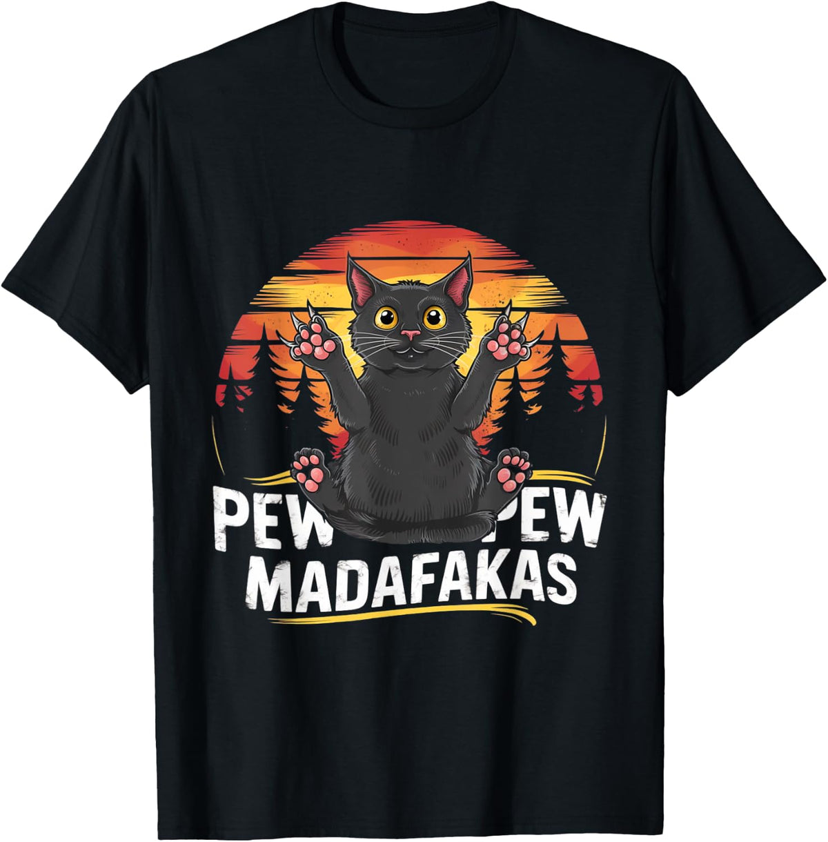Black Cat With Guns Retro Pew Madafakas For Lovers T Shirt Men Women T Shirt Premium Print