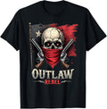 Outlaw Rebel Skull Bandana Guns Cowboy Biker Shirt T Shirt Everyday Wear