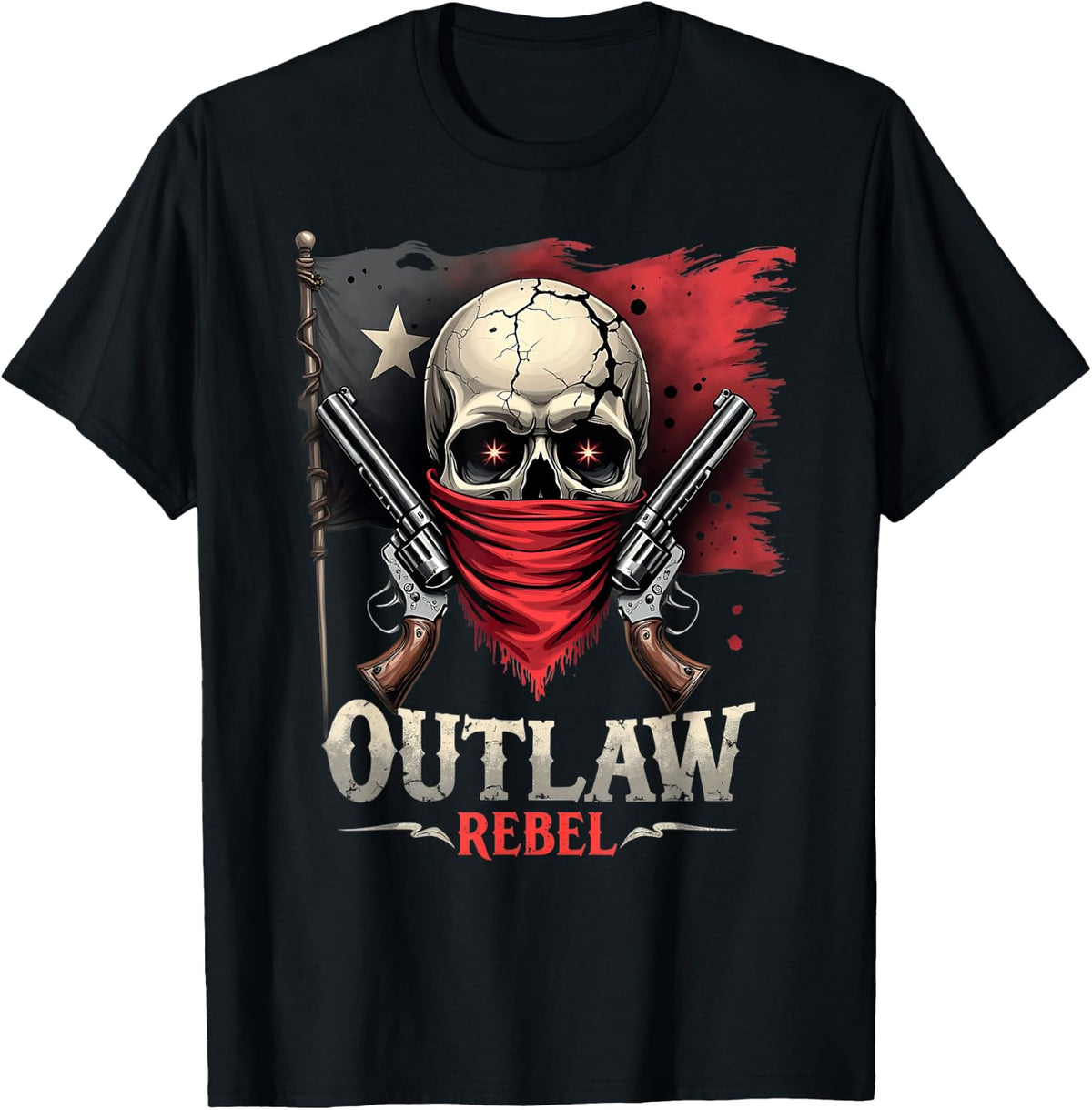 Outlaw Rebel Skull Bandana Guns Cowboy Biker Shirt T Shirt Everyday Wear