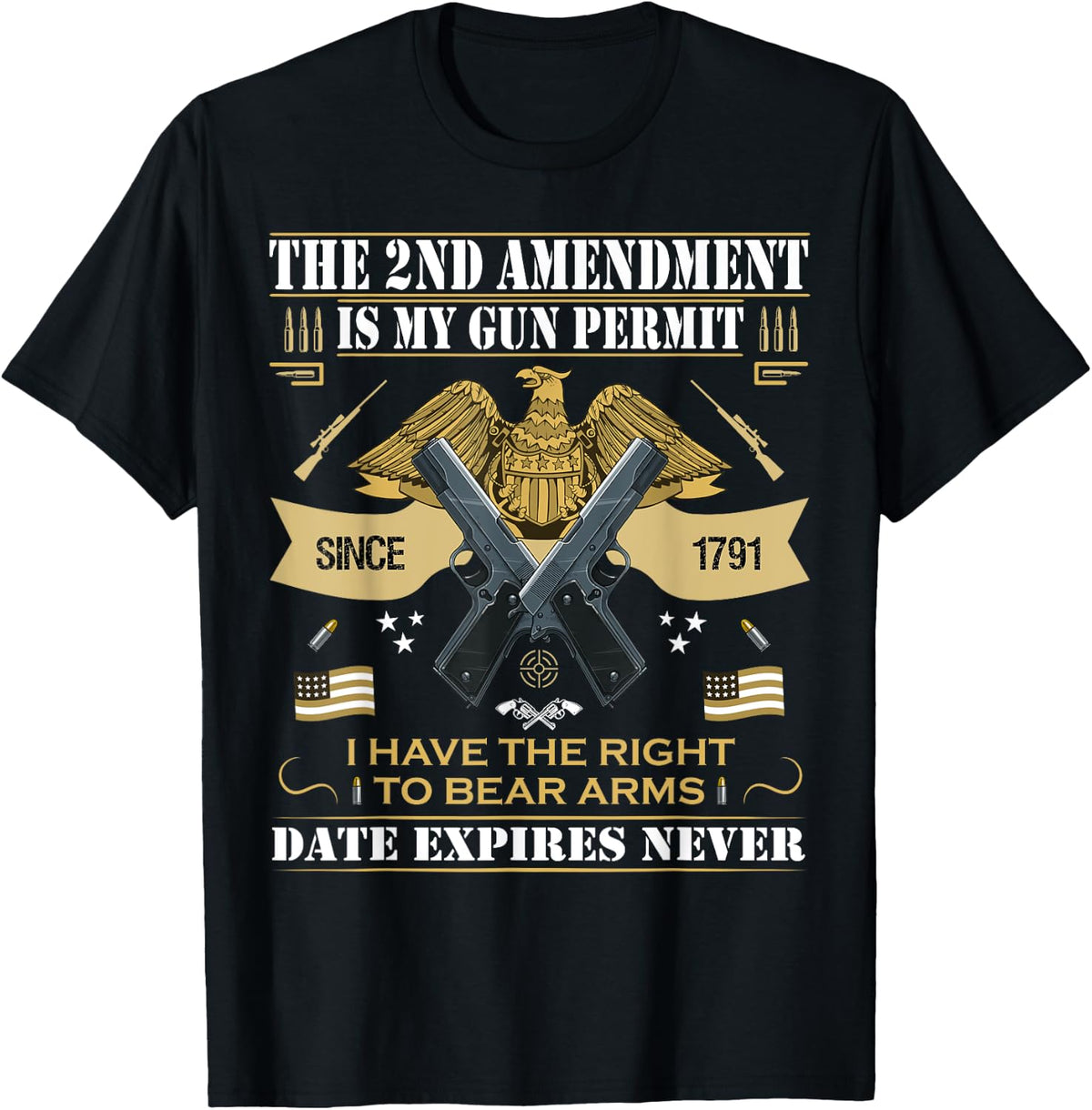 Pro Gun Second Amendment Is My Permit Usa American Flag Apparel Gift Ready