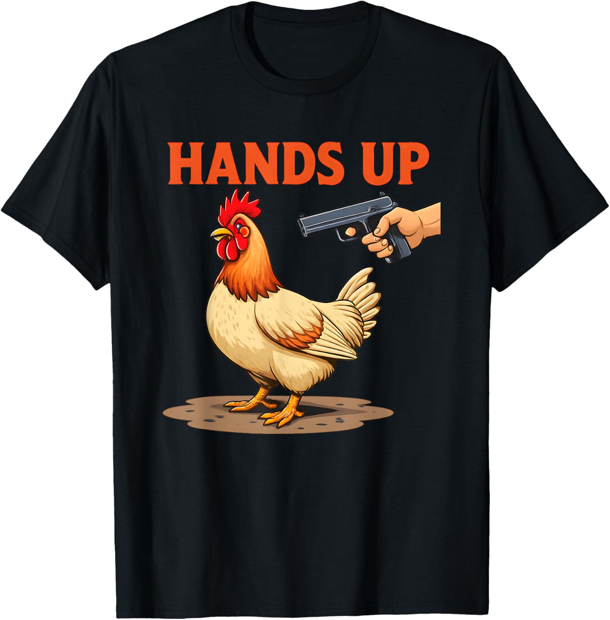 Chicken With Gun Hands Up Apparel Clean Design