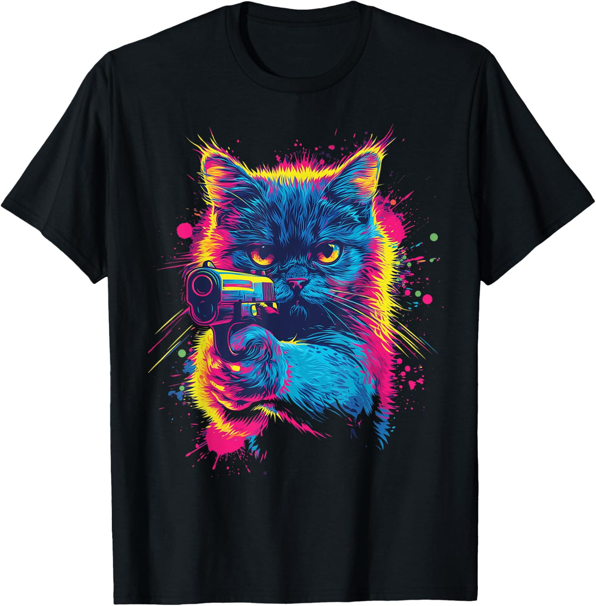Funny Cat With A Gun Graphic T Shirt For Men Women T Shirt Gift Ready