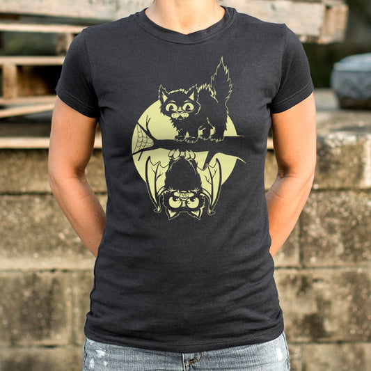 Cat And Bat Halloween T Shirt Clean Design