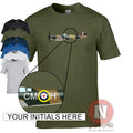 Spitfire personalised t-shirt. Your chosen initials printed on the classic WW2 fighter plane