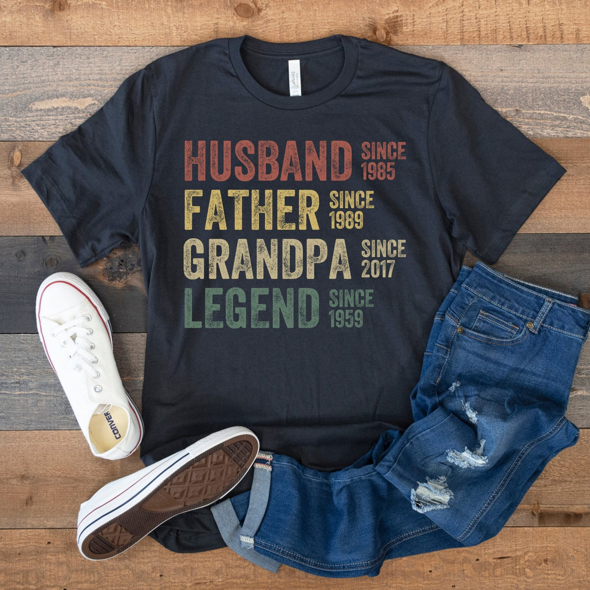 Personalized Dad Grandpa T-Shirt: Husband Father Legend, Custom Dates Gift